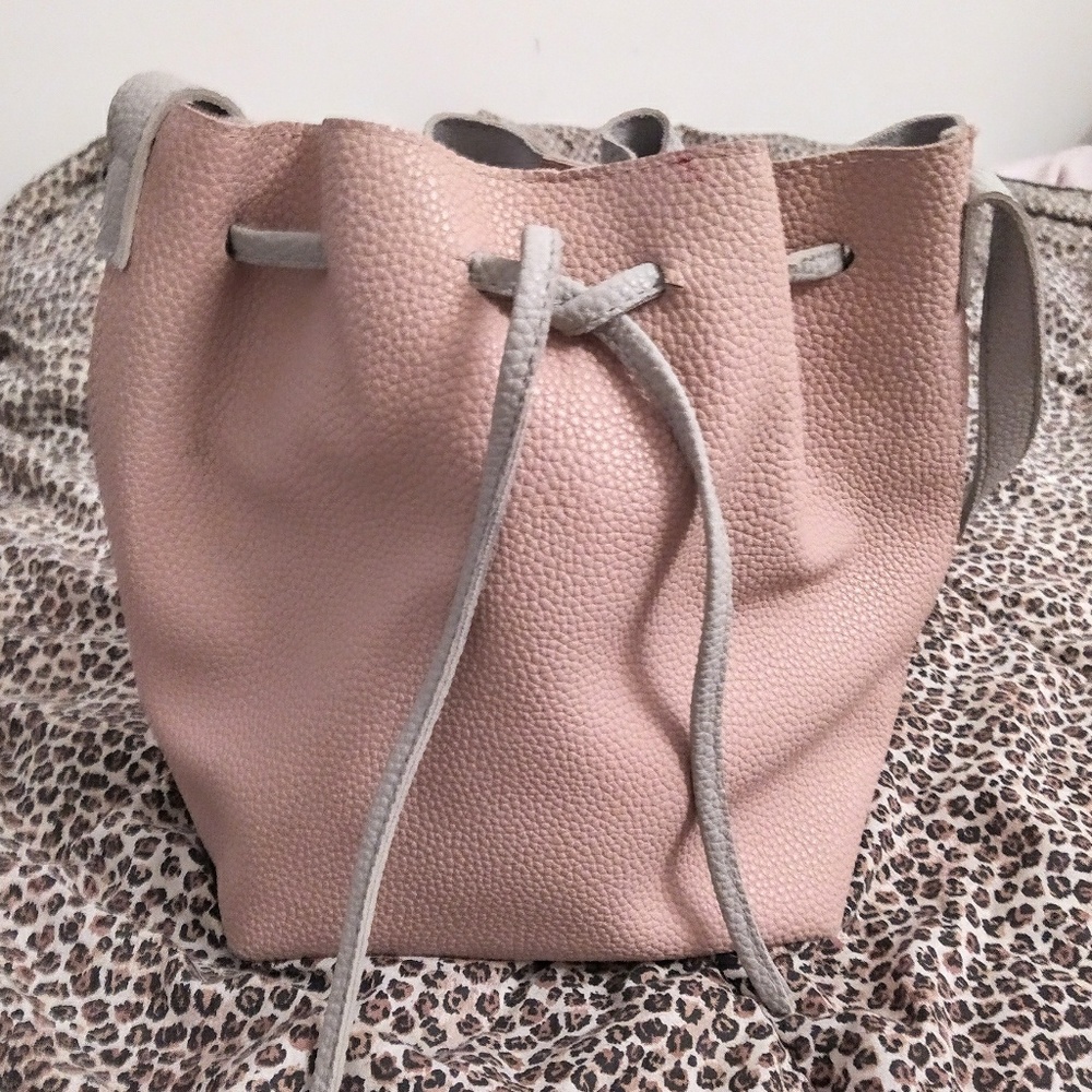 Pink Grey Bucket Crossbody Shoulder Purse Bag
